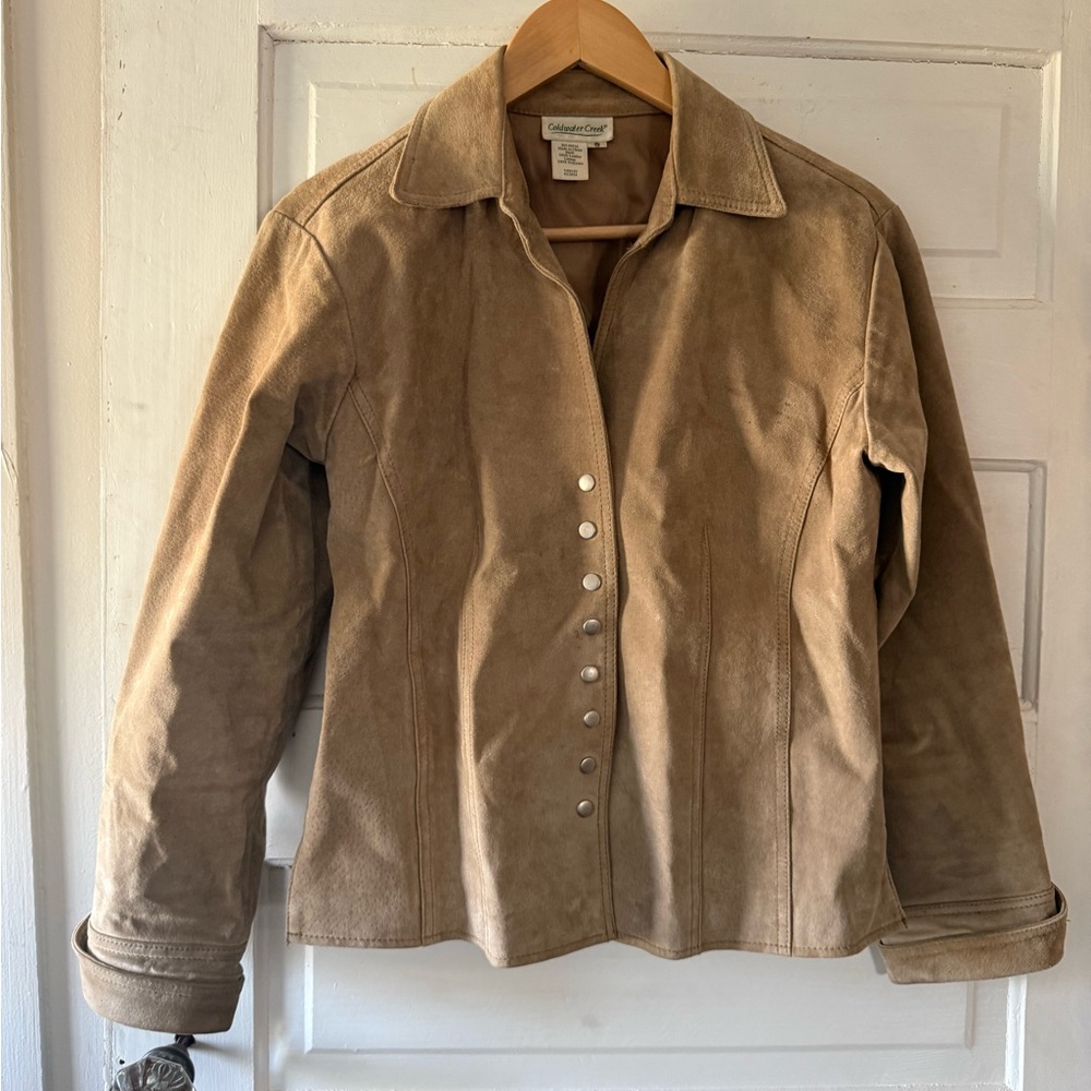 Coldwater Creek Tan Suede Leather Snap Front Jacket
